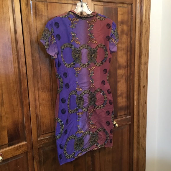 Cache ( Nichole Miller) midi dress, lined, size 4, subtle colors with bright vin - Picture 3 of 3